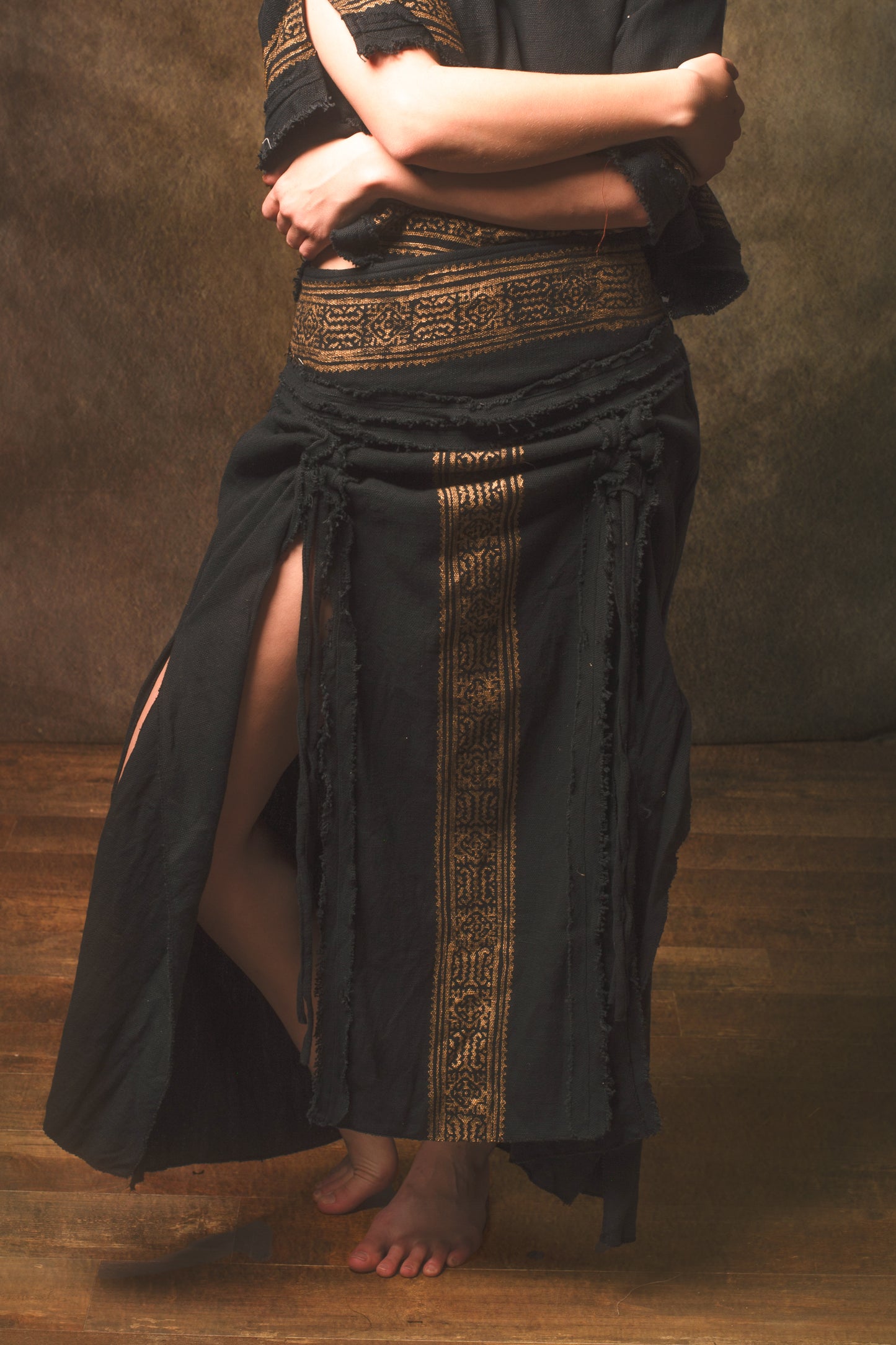 NARIAH Skirt Rust Handmade Cotton Block Printed Tribal Patterns Natural Dyed Fairy Gypsy Boho Festival Ceremony Ritual AJJAYA