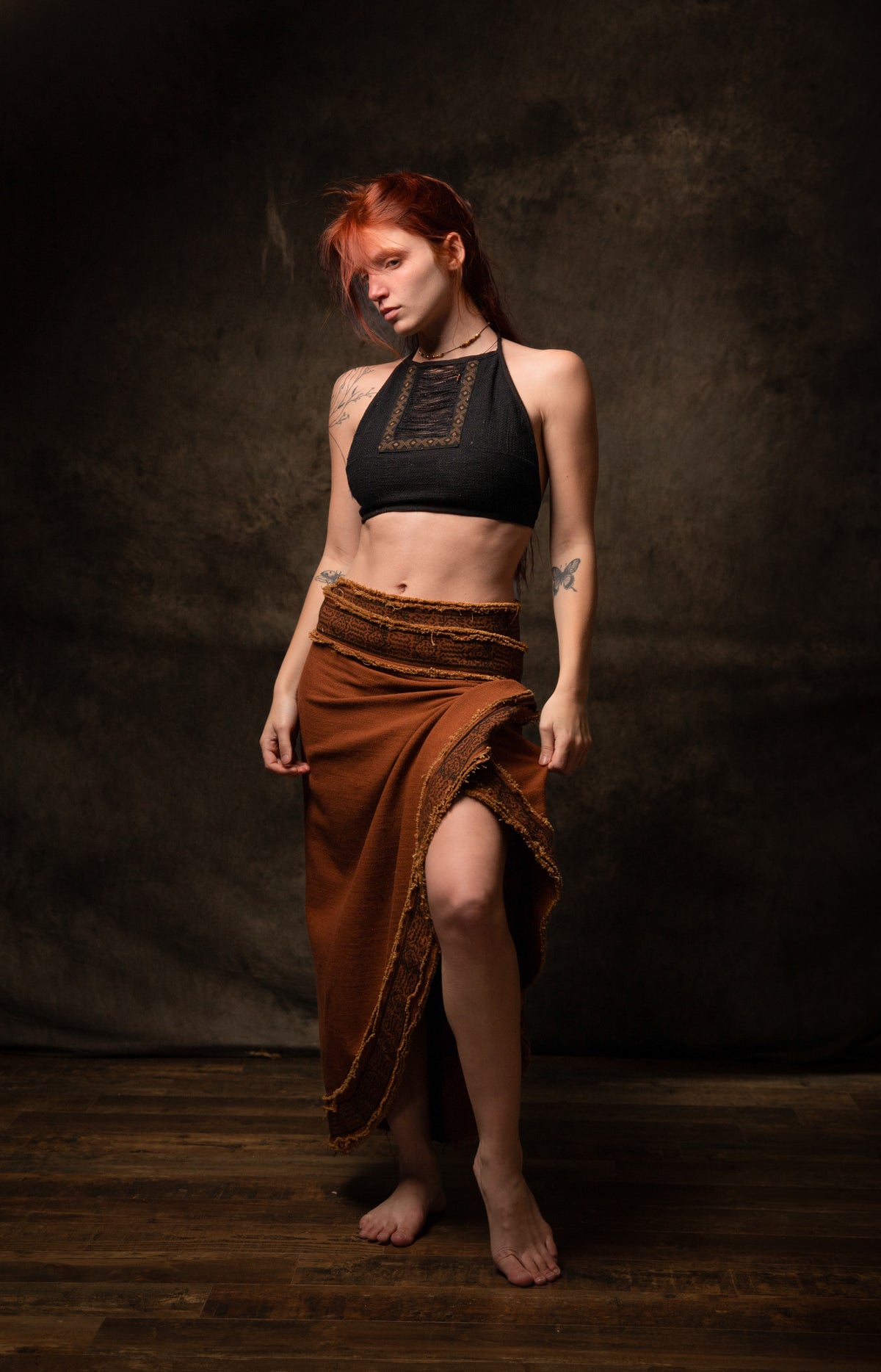 NYRA Womens Natural Cotton Wrap Skirt Rust