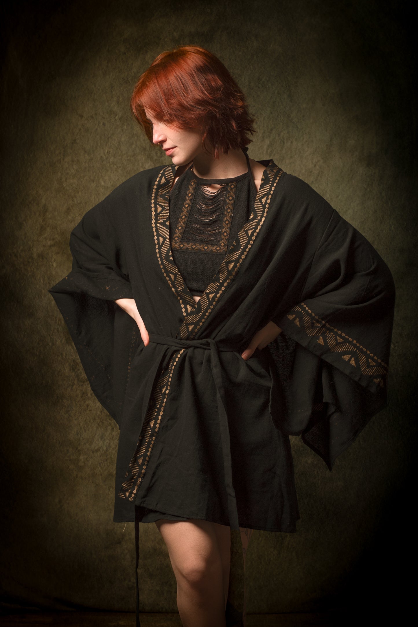 رداء كيمونو قطني أسود من NAAMI لفافة خفيفة ناعمة مصبوغة بنمط طبيعي بنقشات مطبوعة وحفلات شاطئ بوهو وصيف ربيع أججايا