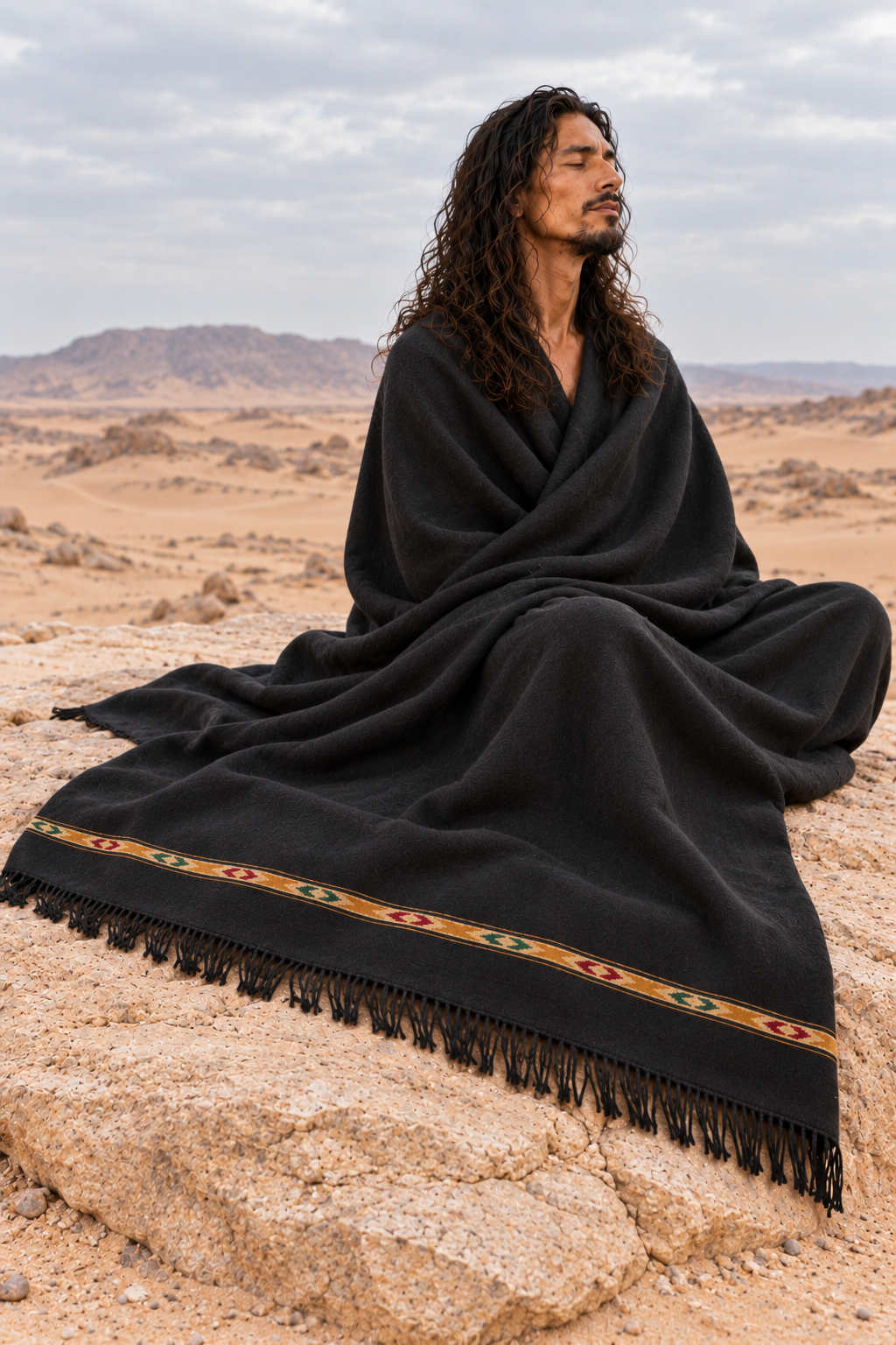 TATHAGATHA Oversized Wool Meditation Shawl Black