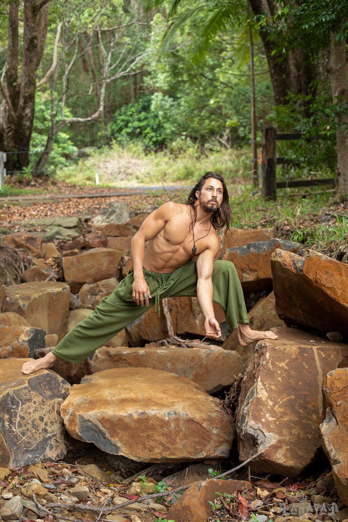 AYON Mens Cotton Yoga Pants Beige Natural Plant Dyed Two Pockets Yogi –  AJJAYA