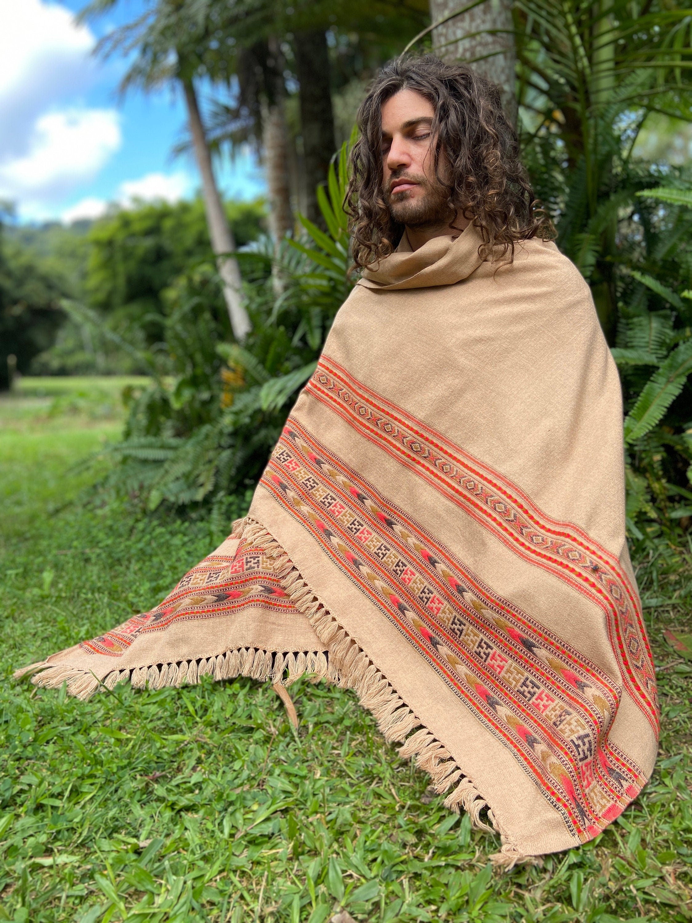 SAMADHI Meditation Prayer Shawl Chai Brown Blanket Cashmere Yak