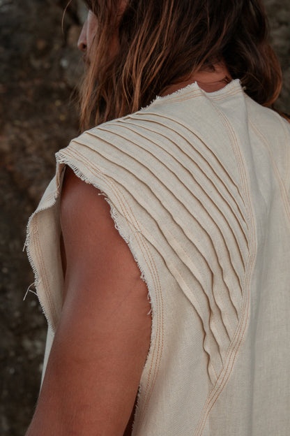 Débardeur pour homme fait à la main Beige Neo Gypsy sans manches Earthy Top Shirt, Tribal Jungle Natural Savage Neck Festival Rave AJJAYA Nomadic Primitive