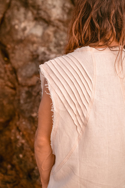 Débardeur pour homme fait à la main Beige Neo Gypsy sans manches Earthy Top Shirt, Tribal Jungle Natural Savage Neck Festival Rave AJJAYA Nomadic Primitive