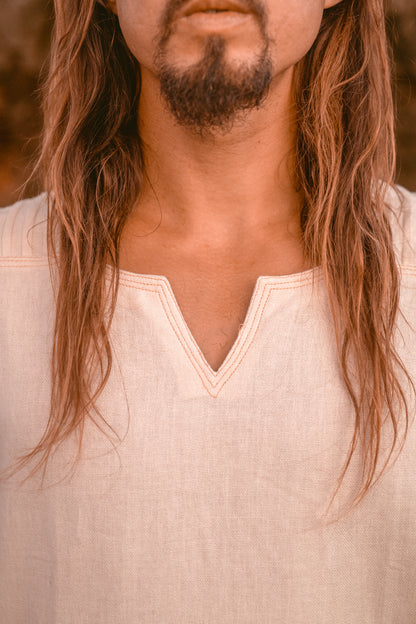 Débardeur pour homme fait à la main Beige Neo Gypsy sans manches Earthy Top Shirt, Tribal Jungle Natural Savage Neck Festival Rave AJJAYA Nomadic Primitive