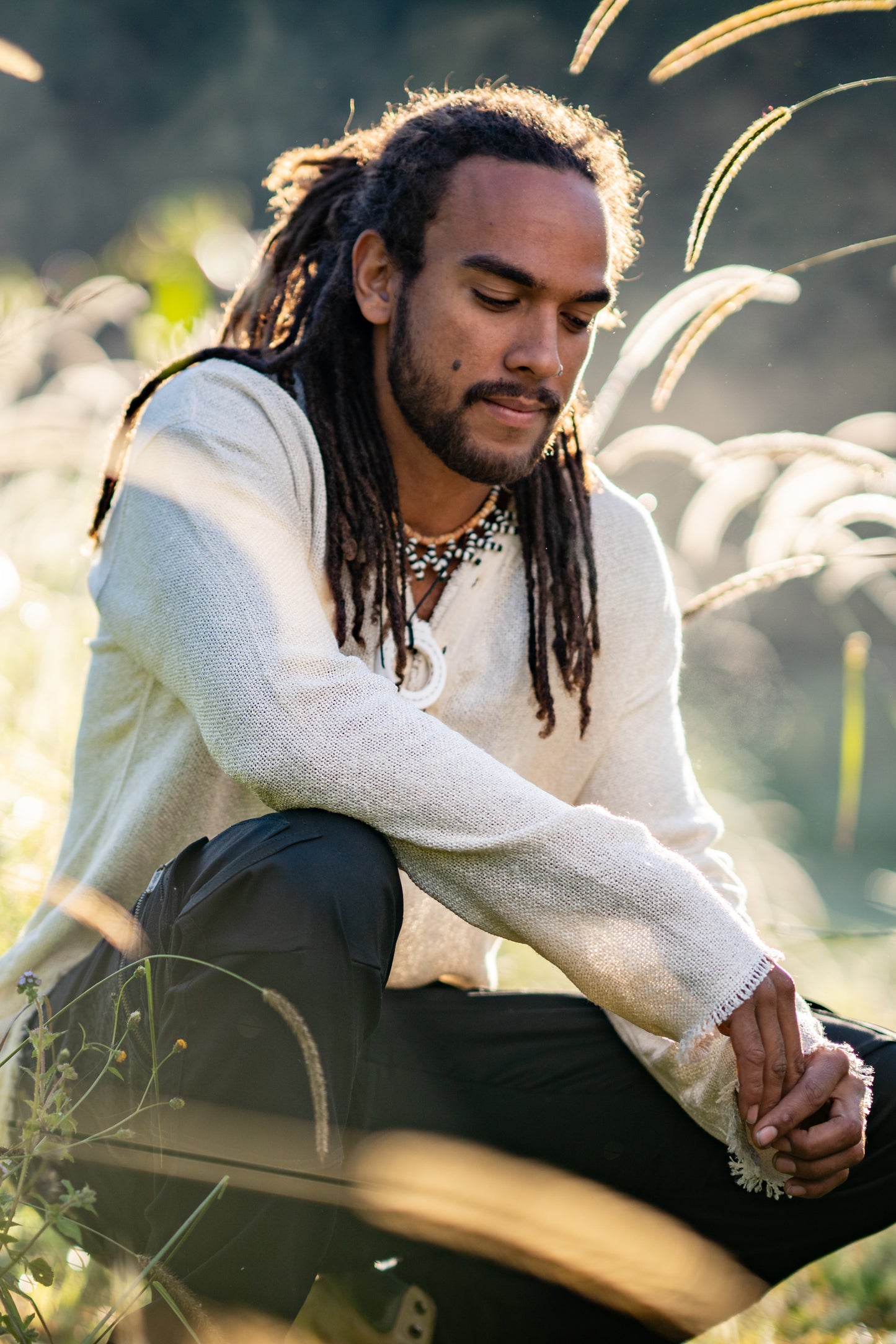 Camisa apocalíptica beige Neo Matrix hecha a mano de manga larga para hombre, Gypsy Earthy Rugged Tribal Nomadic Ethnic Rave Primitive AJJAYA