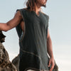 Camiseta sin mangas para hombre hecha a mano Beige Neo Gypsy sin mangas Earthy Top Shirt, Tribal Jungle Natural Savage Neck Festival Rave AJJAYA Nomadic Primitive