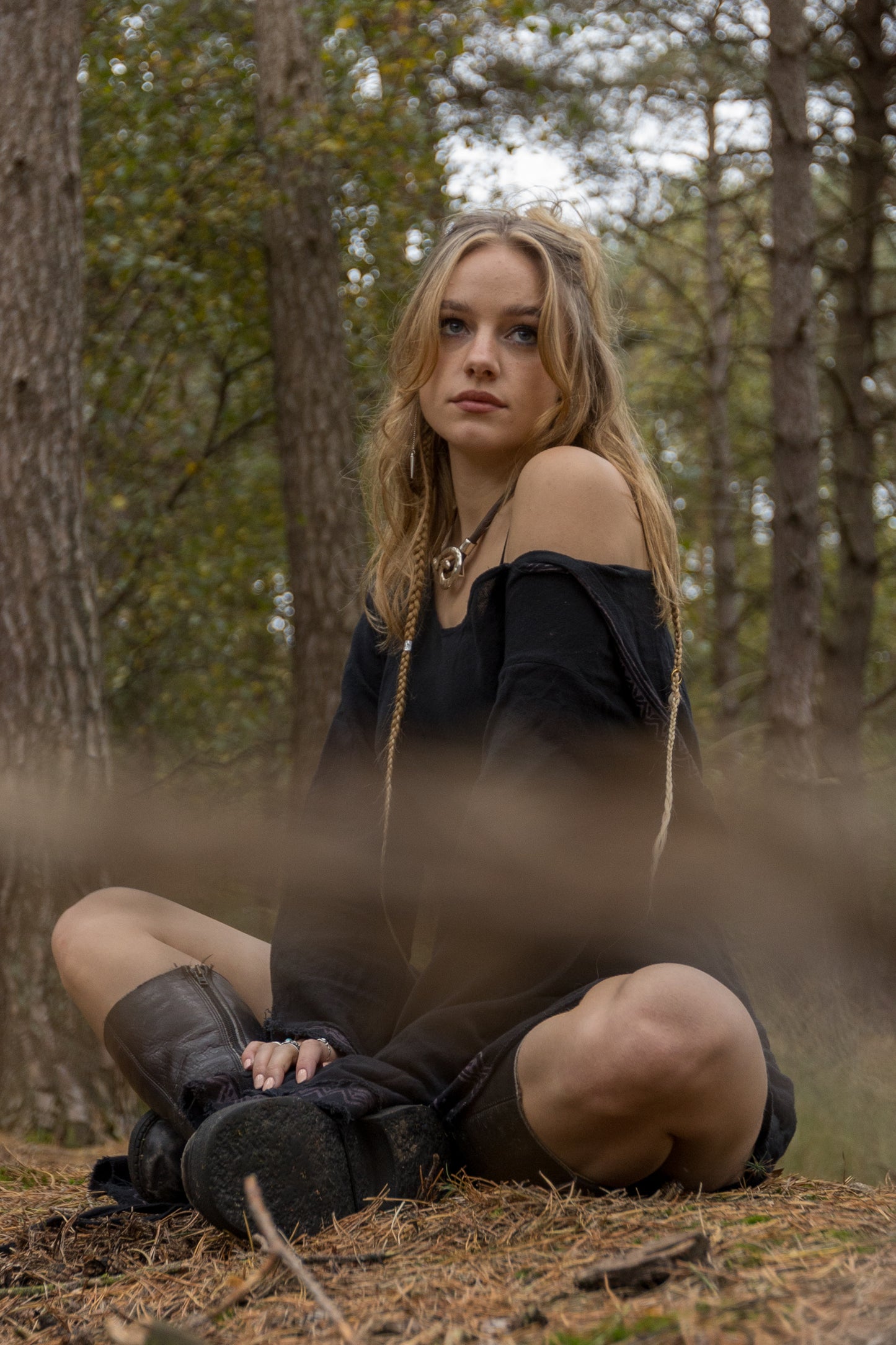 MISTIK Maxi Dress Night Black Long Sleeve Hooded Ankle Length Natural Dyed Cotton Block Printed Pattern Fairy Gypsy Boho Festival AJJAYA