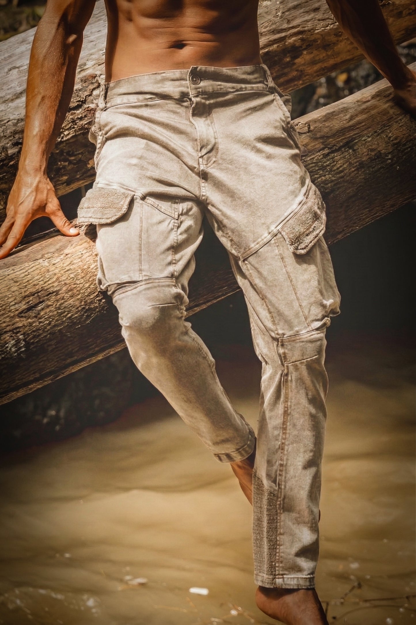 AGILO V2 Beige Tactical Cargo Pants with Zipped Pockets Stretchy Cotton Rock Climbing Hiking Trekking Festival Stone Washed AJJAYA