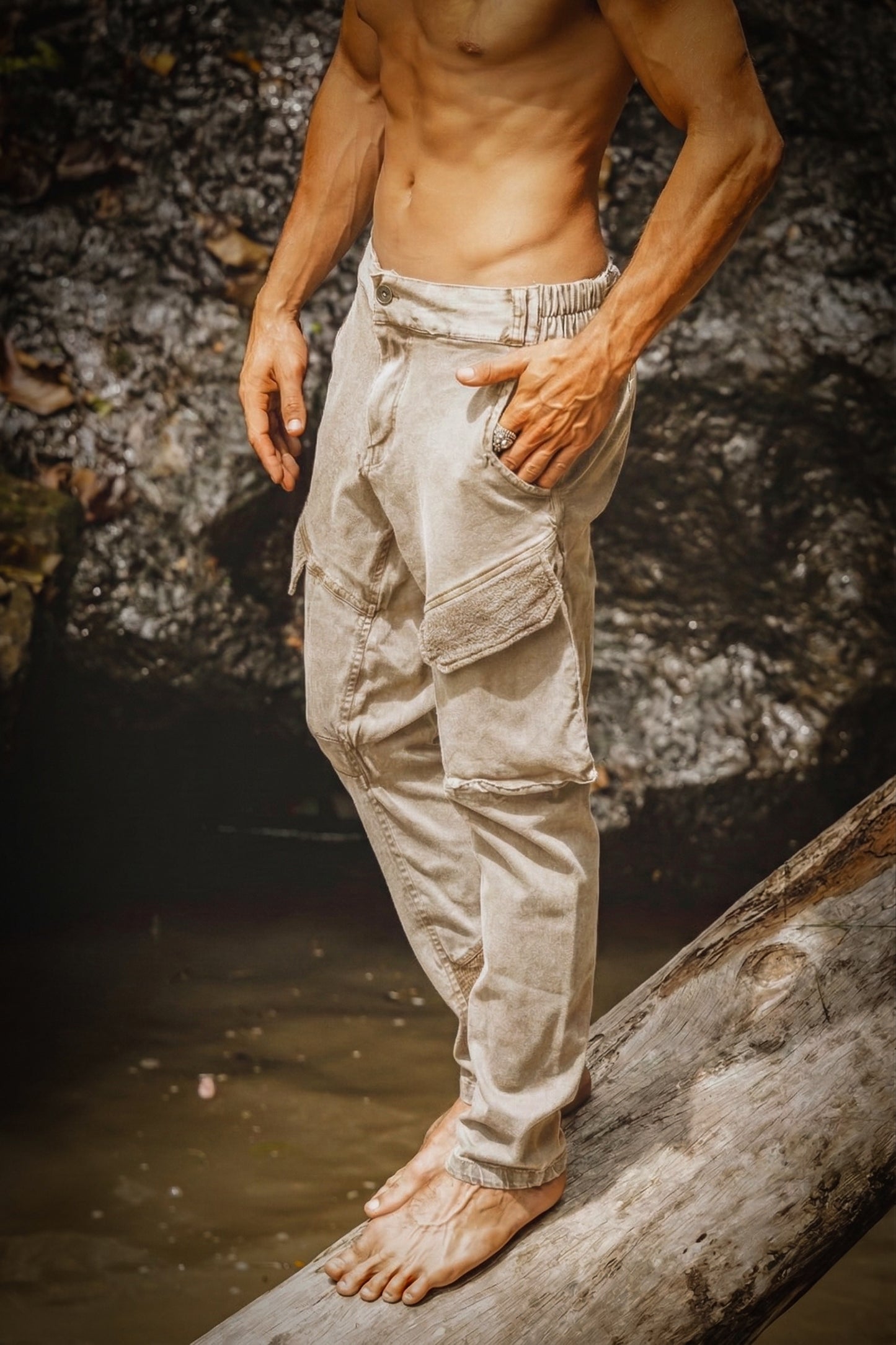 AGILO V2 Beige Tactical Cargo Pants with Zipped Pockets Stretchy Cotton Rock Climbing Hiking Trekking Festival Stone Washed AJJAYA
