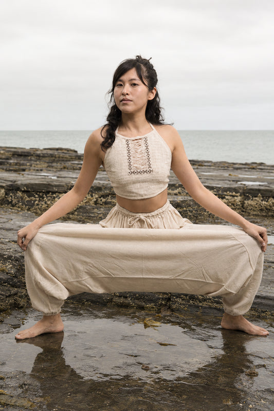 ALADDIN Womens Yoga Harem Pants Drop Crotch Beige