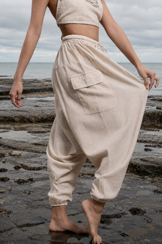 ALADDIN Womens Yoga Harem Pants Drop Crotch Beige