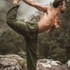 YUGI Sage Green Mens Cotton Yoga Pants Natural Plant Dyed Pockets Yogi Breathable Gym Straight Trousers Flexible Drawstring Festival AJJAYA