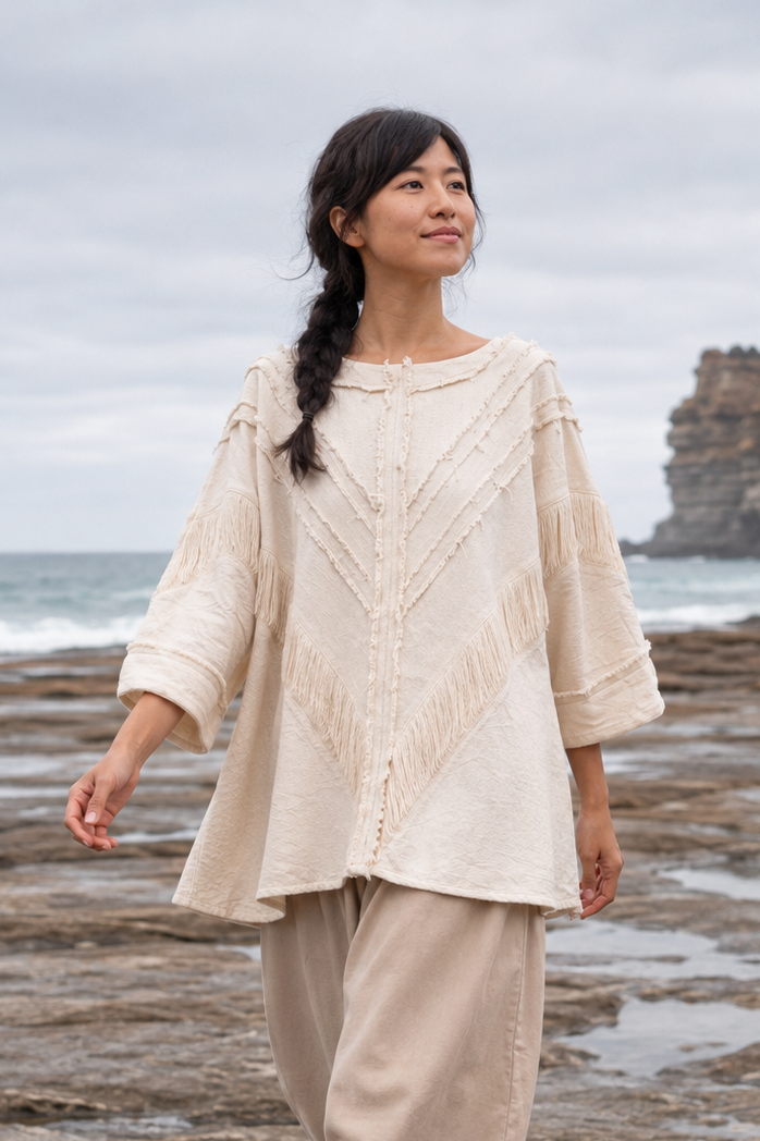 AMTAL Shirt Ceremonial Womens Festival Top Beige