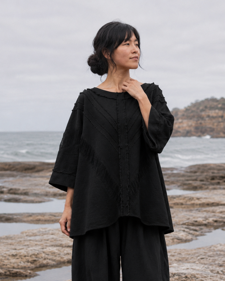 AMTAL Shirt Ceremonial Womens Festival Top Black