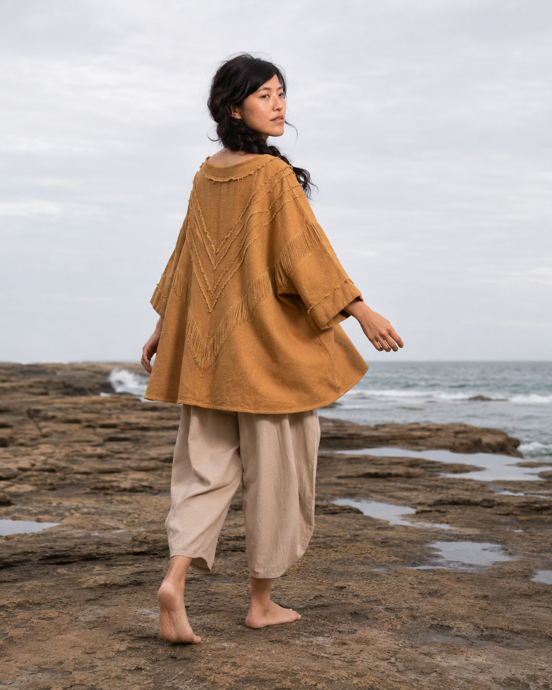 AMTAL Shirt Ceremonial Womens Festival Top Mustard