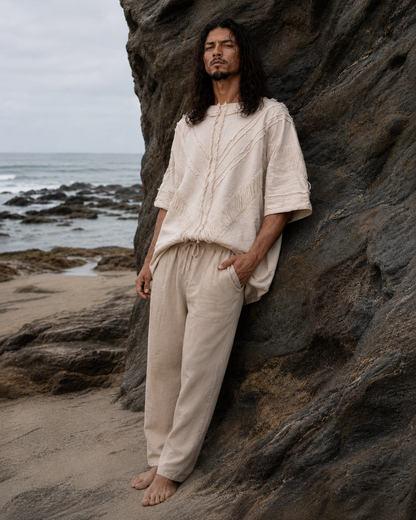 AMTAL Shirt Ceremonial Mens Festival Top Beige