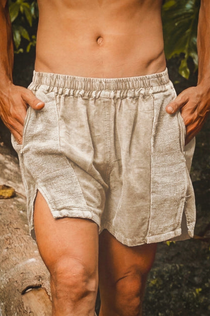 DABEST Short Pants Linen Beige Zipped Pockets Yoga Breathable Handmade Comfortable Mens Shorts Workout Ninja Festival Gym AJJAYA