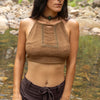 EIRINI Crop Top Yoga Brown Sleeveless Natural Cotton Tank Shirt Festival Ceremony Tribal Fairy Pixie Boho AJJAYA