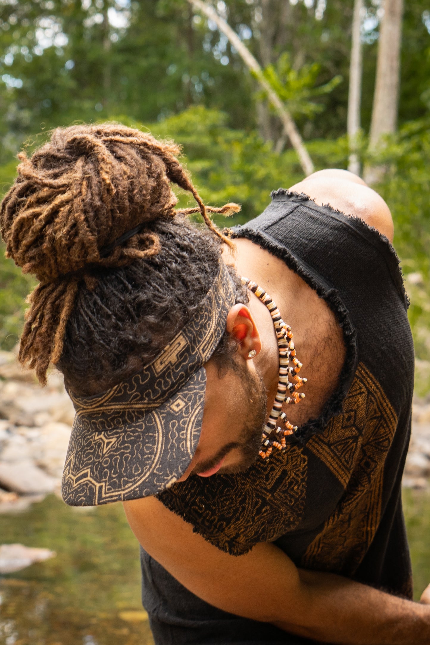 SHIPISOR Black Visor Dreadlock Cap with Shipibo Patterns Natural Cotton Adjustable strap Tribal Festival Ceremony Ritual AJJAYA