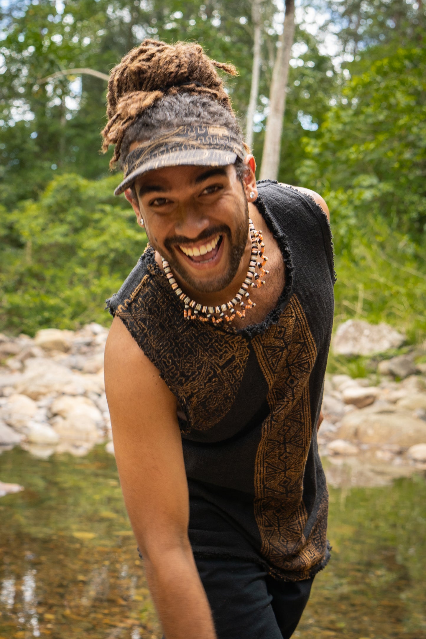 SHIPISOR Black Visor Dreadlock Cap with Shipibo Patterns Natural Cotton Adjustable strap Tribal Festival Ceremony Ritual AJJAYA