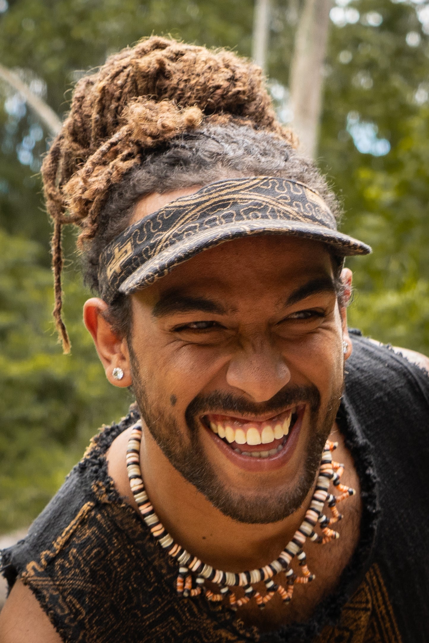 SHIPISOR Black Visor Dreadlock Cap with Shipibo Patterns Natural Cotton Adjustable strap Tribal Festival Ceremony Ritual AJJAYA