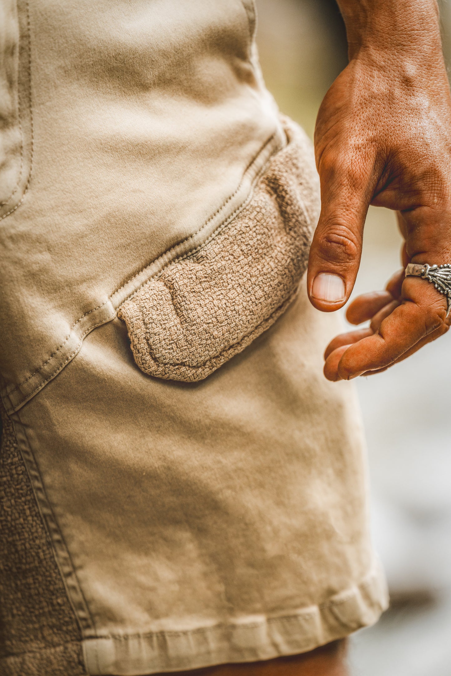 TAKTI Mens Beige Cargo Short Pants Stone Washed Zipped Pockets Cotton Shorts Festival Tactical Functional Above Knee AJJAYA