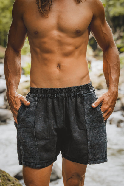 DABEST Short Pants Linen Charcoal Black Zipped Pockets Yoga Breathable Handmade Comfortable Mens Shorts Workout Ninja Festival Gym AJJAYA