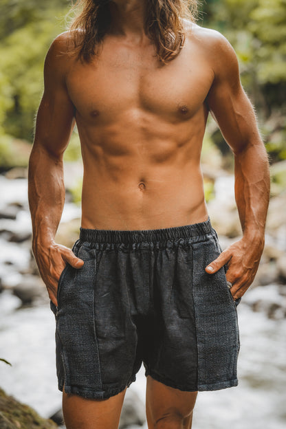 DABEST Short Pants Linen Charcoal Black Zipped Pockets Yoga Breathable Handmade Comfortable Mens Shorts Workout Ninja Festival Gym AJJAYA