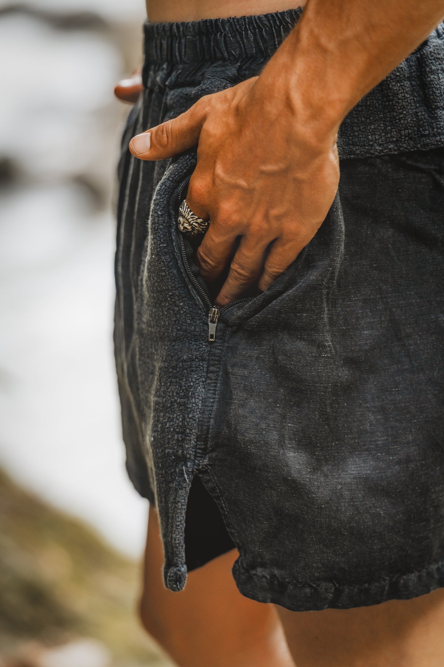 DABEST Short Pants Linen Charcoal Black Zipped Pockets Yoga Breathable Handmade Comfortable Mens Shorts Workout Ninja Festival Gym AJJAYA