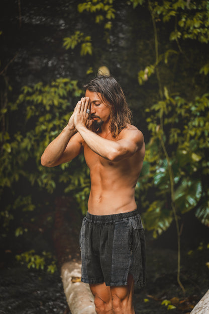 DABEST Short Pants Linen Charcoal Black Zipped Pockets Yoga Breathable Handmade Comfortable Mens Shorts Workout Ninja Festival Gym AJJAYA