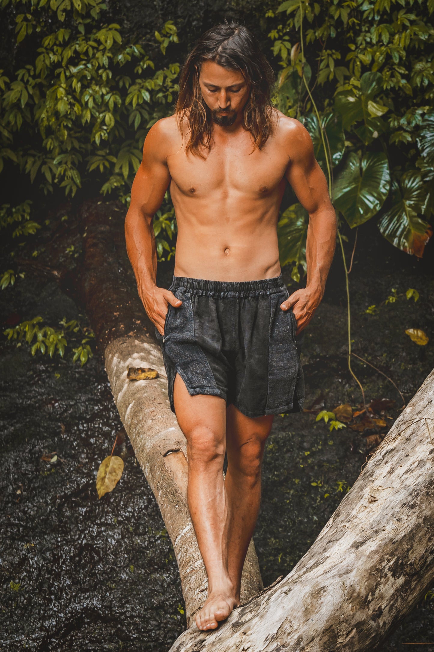 DABEST Short Pants Linen Charcoal Black Zipped Pockets Yoga Breathable Handmade Comfortable Mens Shorts Workout Ninja Festival Gym AJJAYA