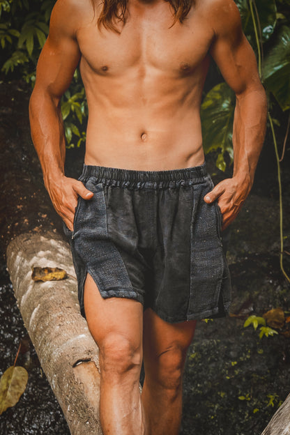 DABEST Short Pants Linen Charcoal Black Zipped Pockets Yoga Breathable Handmade Comfortable Mens Shorts Workout Ninja Festival Gym AJJAYA