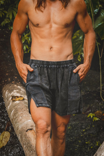 DABEST Short Pants Linen Charcoal Black Zipped Pockets Yoga