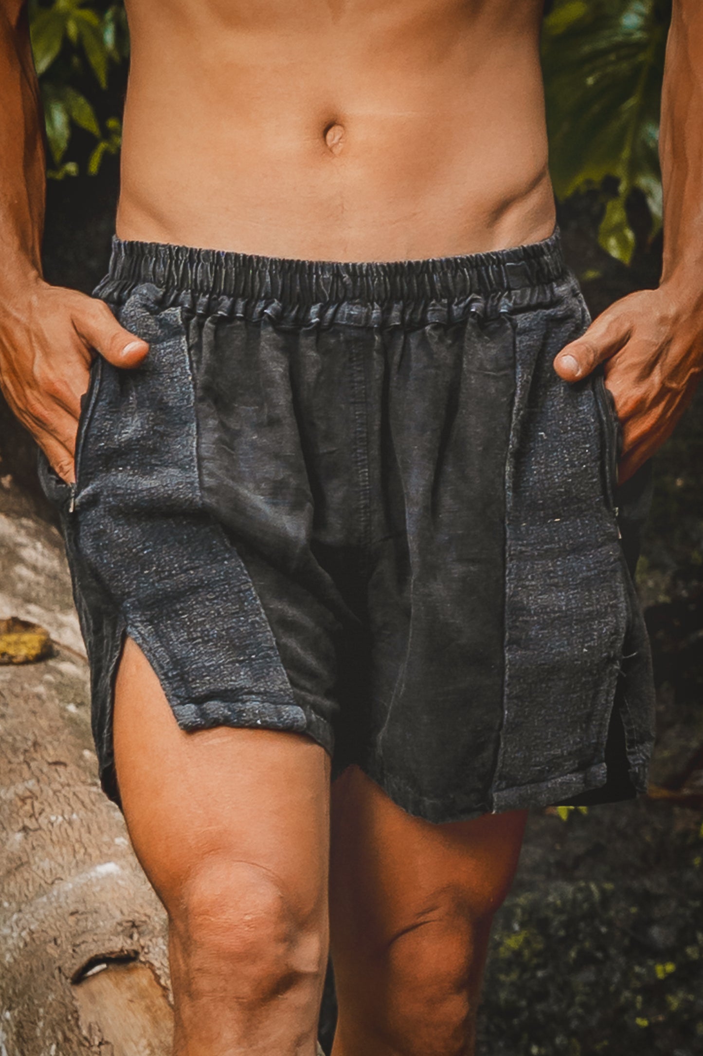 DABEST Short Pants Linen Charcoal Black Zipped Pockets Yoga Breathable Handmade Comfortable Mens Shorts Workout Ninja Festival Gym AJJAYA