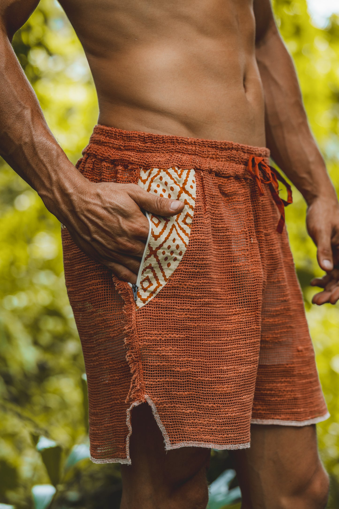 KALYAN Rustic Orange Short Pants Yoga Loose Comfortable Mens Shorts with Pockets Natural Cotton Plant Dyed Workout Ninja Festival Gym AJJAYA