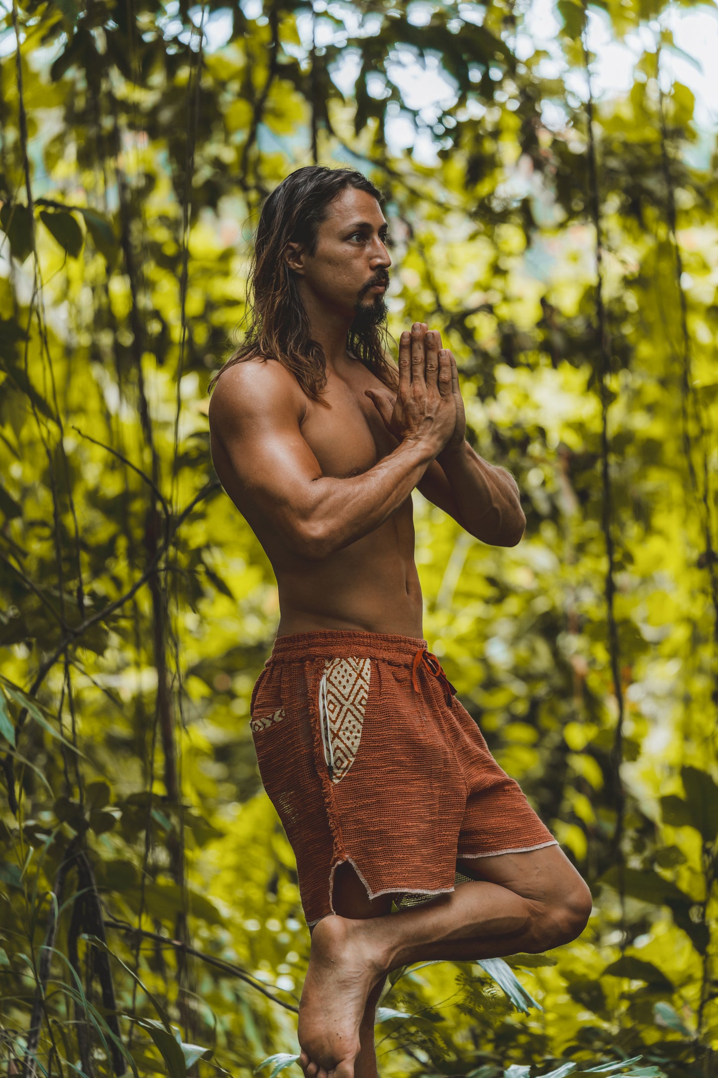 KALYAN Rustic Orange Short Pants Yoga Loose Comfortable Mens Shorts with Pockets Natural Cotton Plant Dyed Workout Ninja Festival Gym AJJAYA