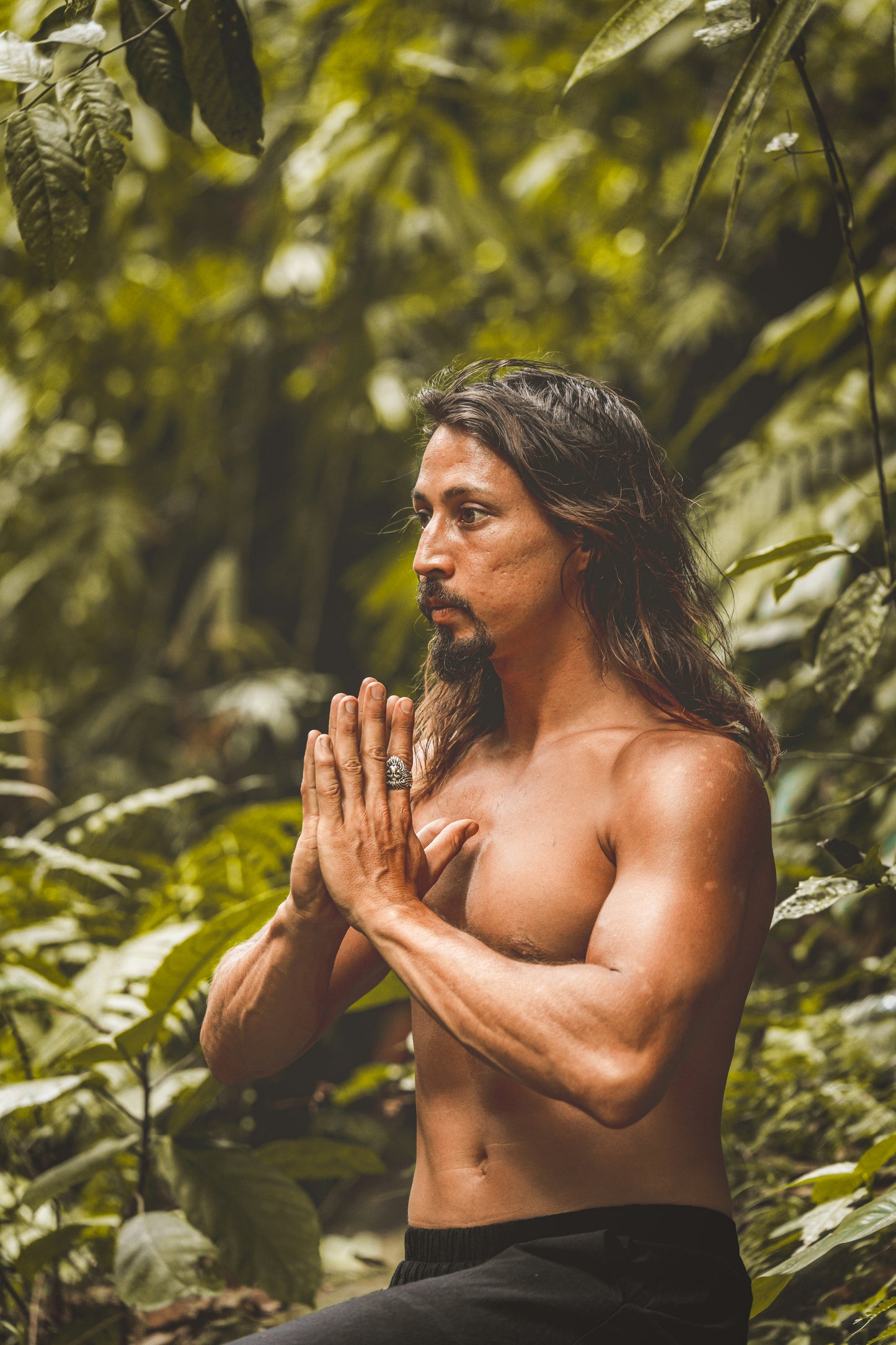 AYON Pantalon de Yoga en Coton pour Hommes Sauge Vert Plante Naturelle Teint Poches Yogi Respirant Gym Pantalon Droit Cordon Flexible Festival AJJAYA