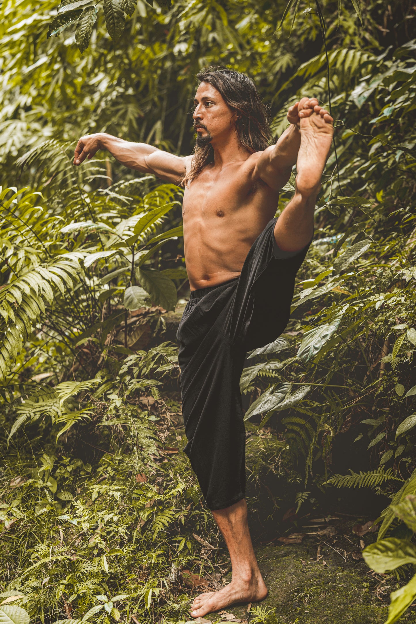 AYON Pantalon de Yoga en Coton pour Hommes Sauge Vert Plante Naturelle Teint Poches Yogi Respirant Gym Pantalon Droit Cordon Flexible Festival AJJAYA