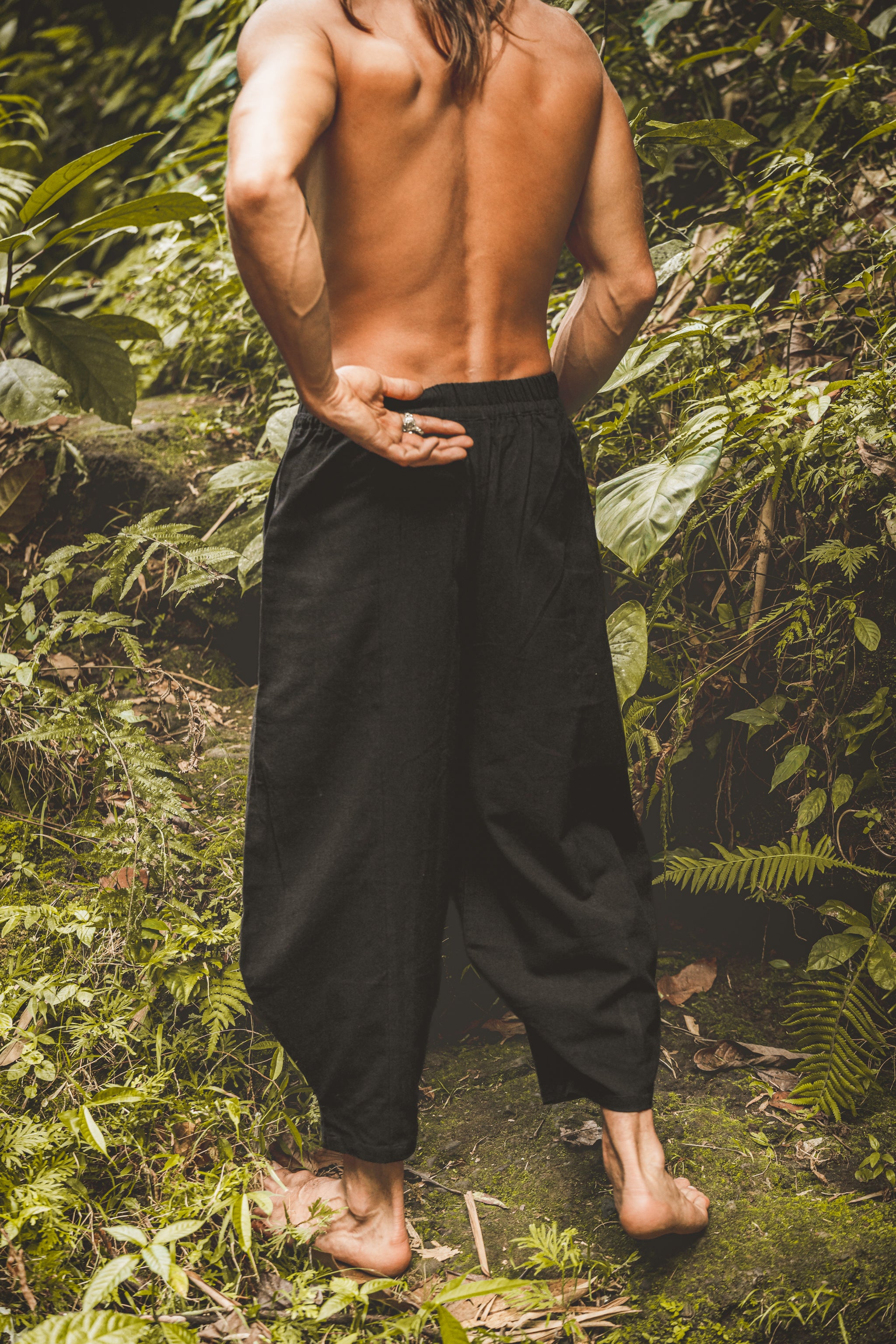 AYON Mens Black Cotton Yoga Pants, Naturally Dyed, Two Side