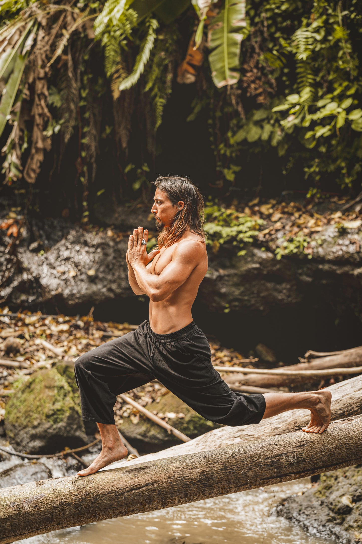 AYON Pantalon de Yoga en Coton pour Hommes Sauge Vert Plante Naturelle Teint Poches Yogi Respirant Gym Pantalon Droit Cordon Flexible Festival AJJAYA