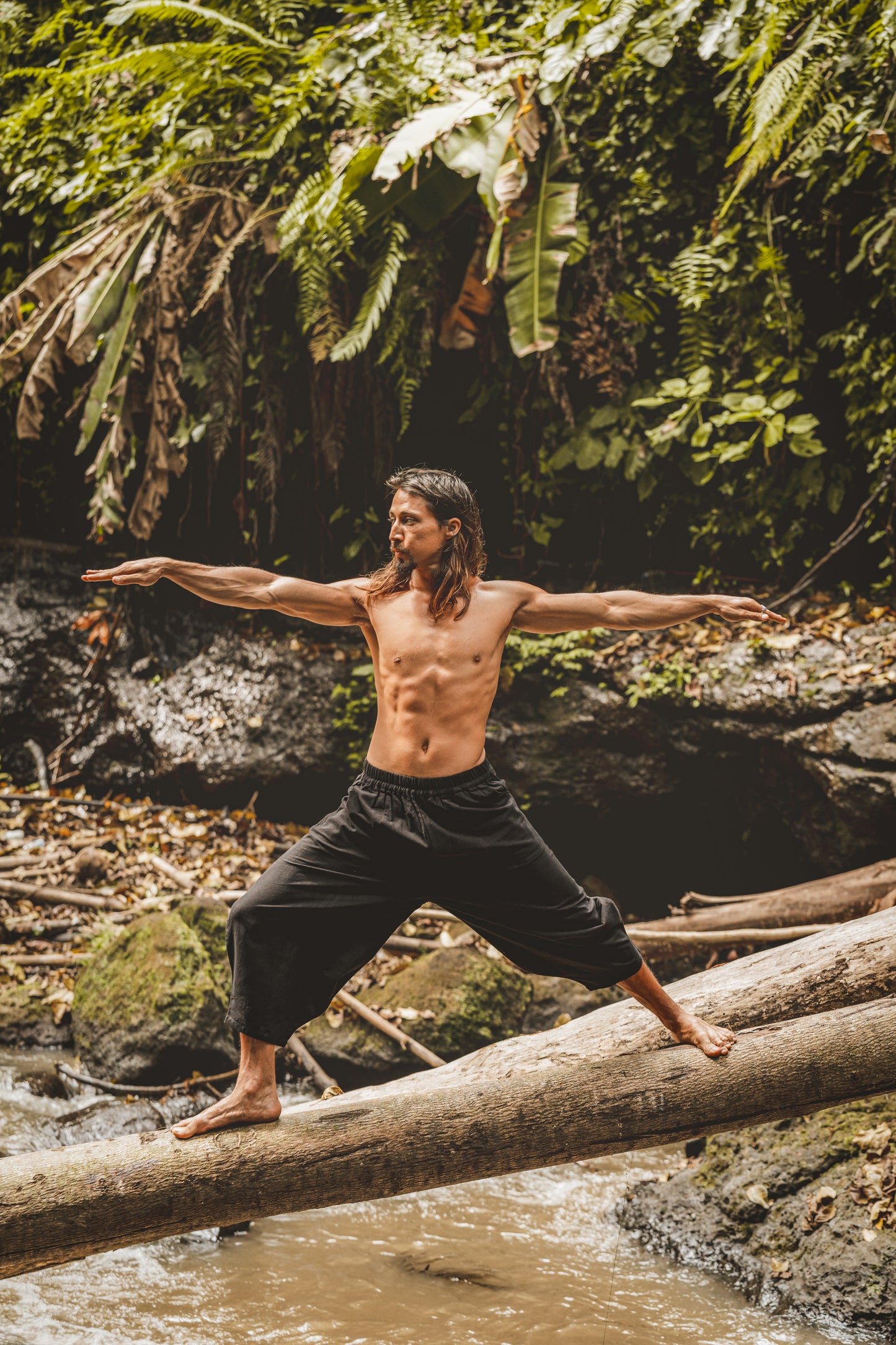 AYON Pantalon de Yoga en Coton pour Hommes Sauge Vert Plante Naturelle Teint Poches Yogi Respirant Gym Pantalon Droit Cordon Flexible Festival AJJAYA