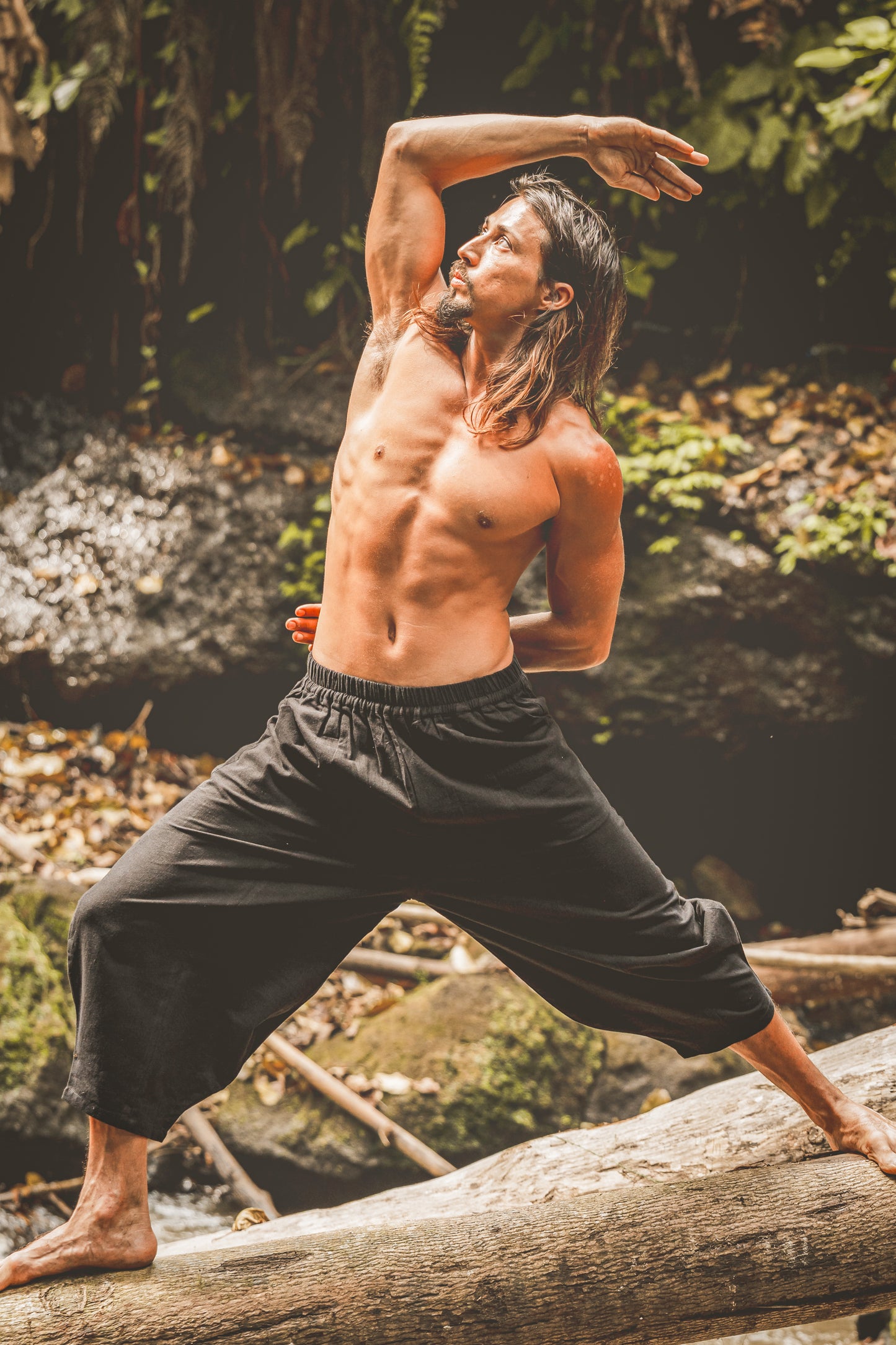 AYON Pantalon de Yoga en Coton pour Hommes Sauge Vert Plante Naturelle Teint Poches Yogi Respirant Gym Pantalon Droit Cordon Flexible Festival AJJAYA