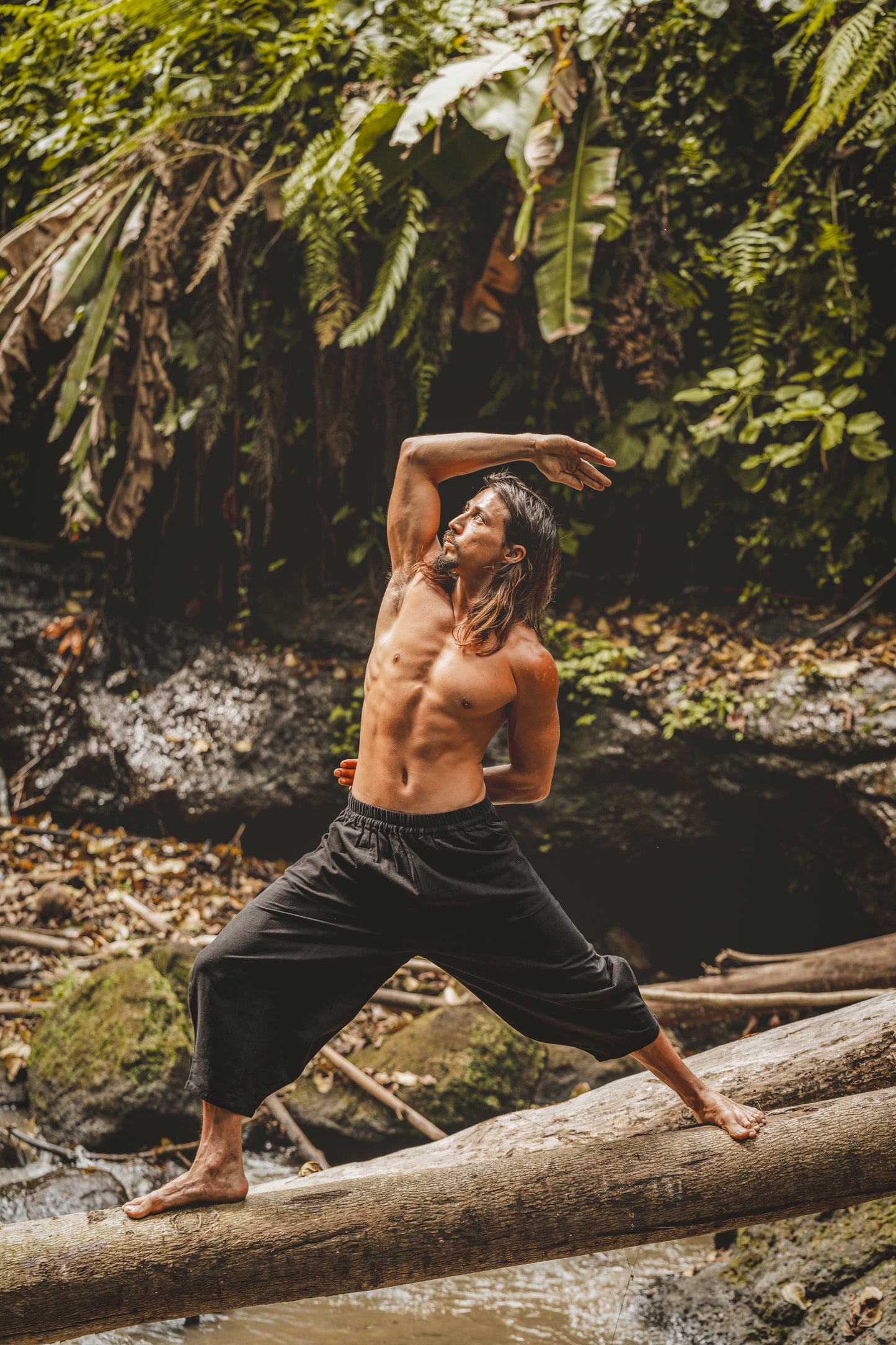 AYON Pantalon de Yoga en Coton pour Hommes Sauge Vert Plante Naturelle Teint Poches Yogi Respirant Gym Pantalon Droit Cordon Flexible Festival AJJAYA