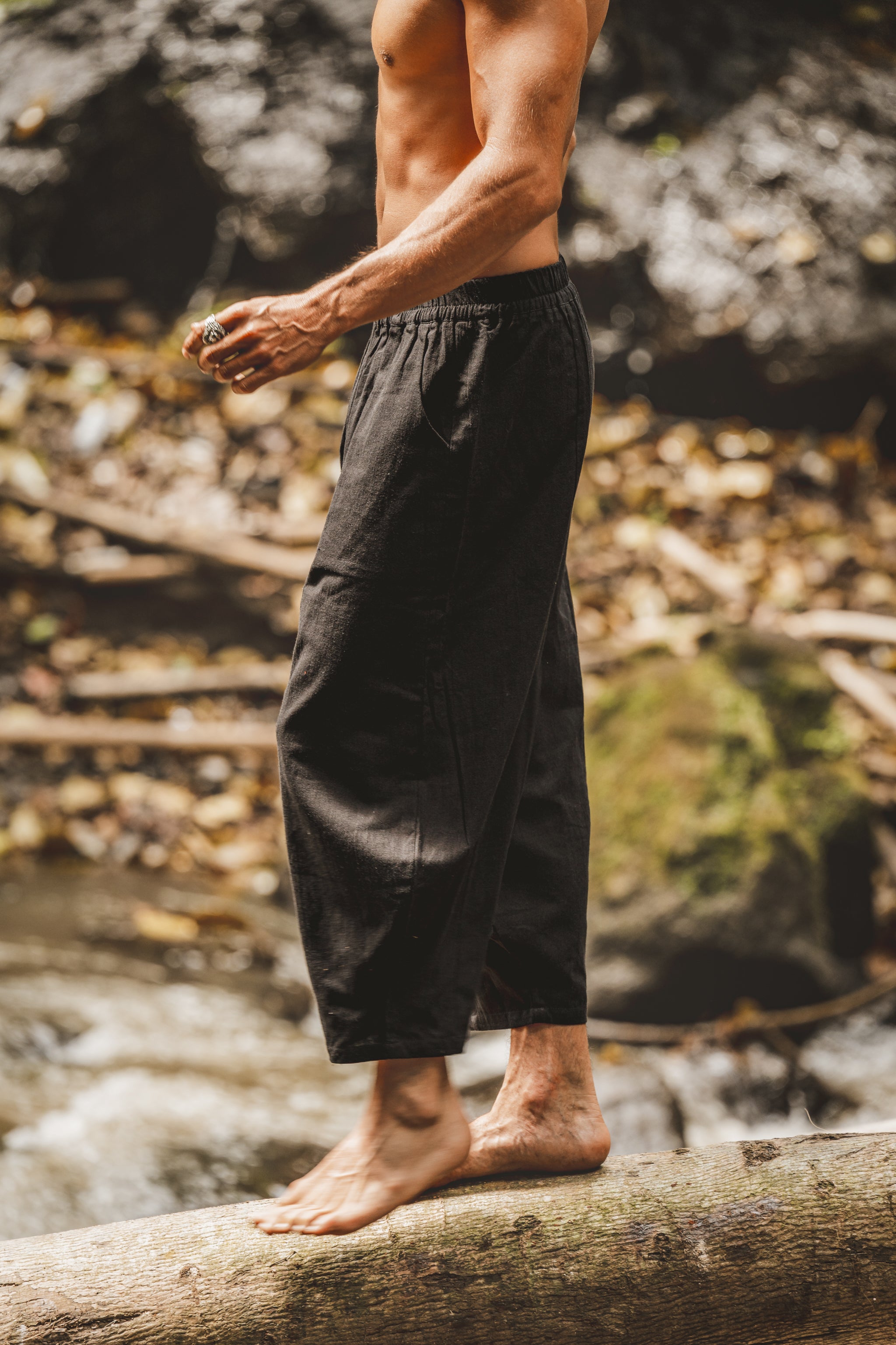 AYON Mens Black Cotton Yoga Pants, Naturally Dyed, Two Side