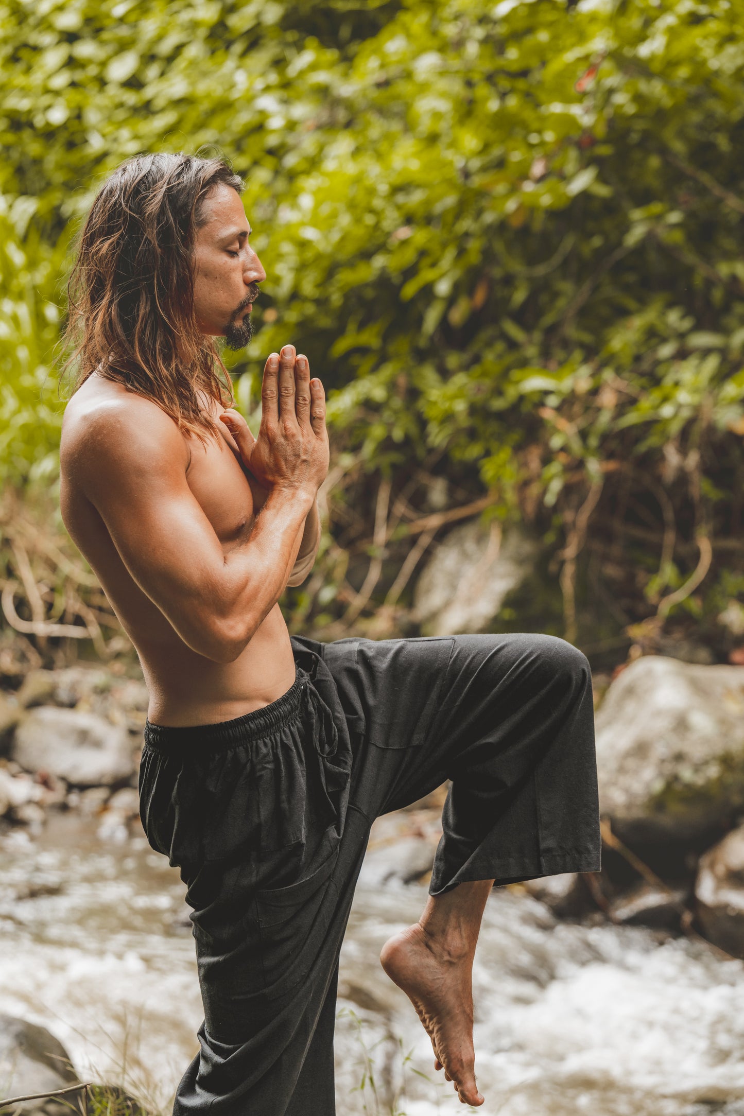 TADASANA Pantalon de yoga pour homme Beige Chanvre biologique et coton Poches de samouraï faites à la main Écologique Durable Confortable Terreux Gypsy AJJAYA