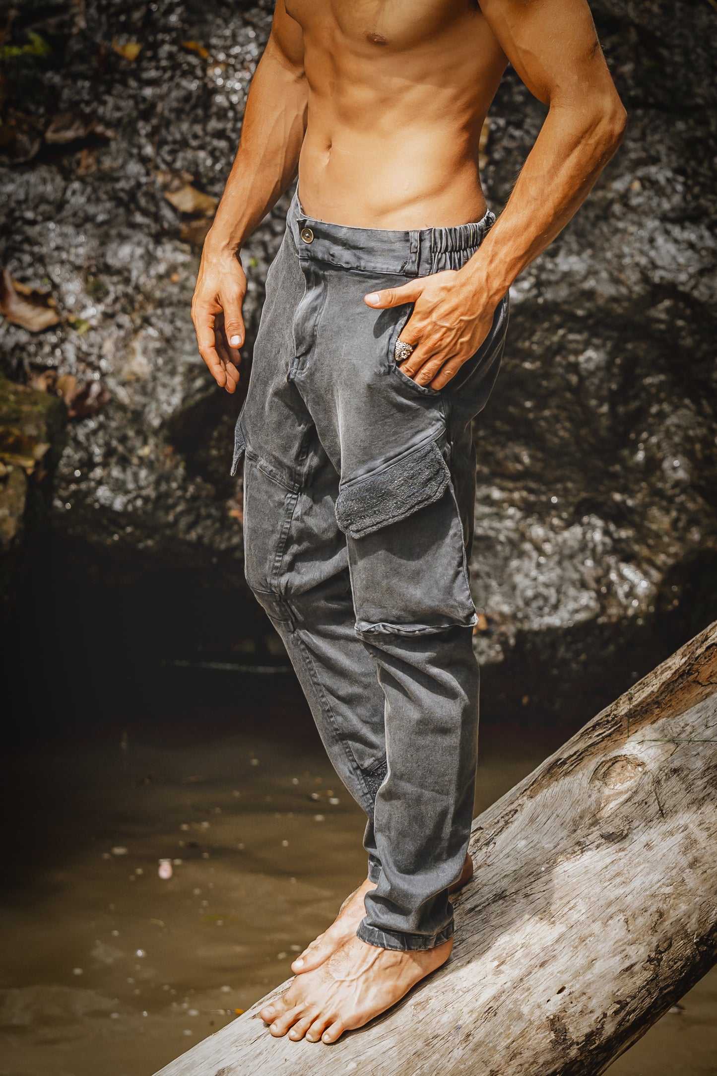AGILO V2 Black Tactical Cargo Pants with Zipped Pockets Stretchy Cotton Rock Climbing Hiking Trekking Festival Stone Washed AJJAYA