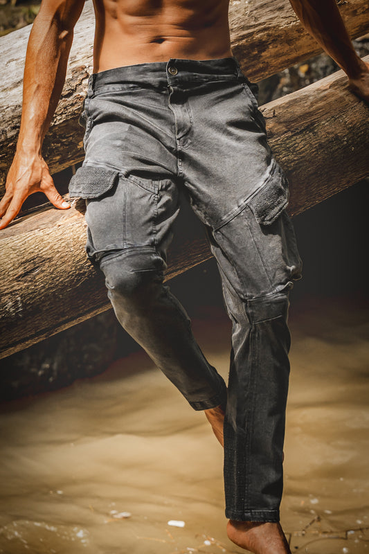 AGILO V2 Black Tactical Cargo Pants with Zipped Pockets Stretchy Cotton Rock Climbing Hiking Trekking Festival Stone Washed AJJAYA