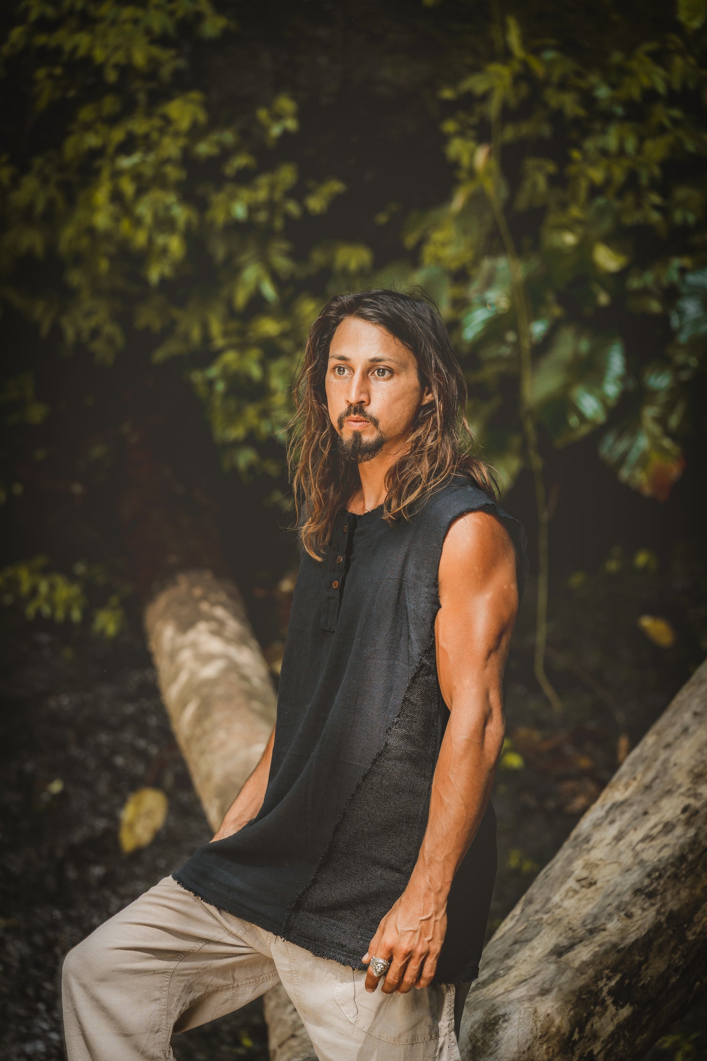 NEO Tank Top Black Mens Handmade Neo Gypsy Sleeveless Earthy Top Shirt, Tribal Jungle Natural Savage Neck Festival Rave AJJAYA Nomadic Primitive