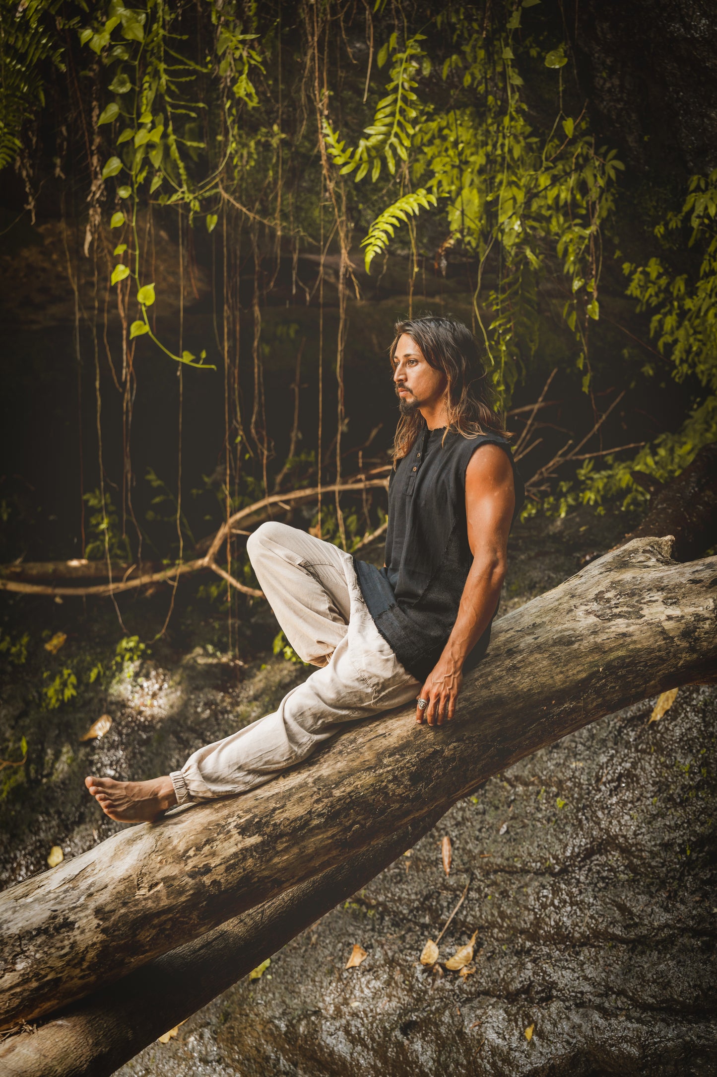 NEO Tank Top Black Mens Handmade Neo Gypsy Sleeveless Earthy Top Shirt, Tribal Jungle Natural Savage Neck Festival Rave AJJAYA Nomadic Primitive